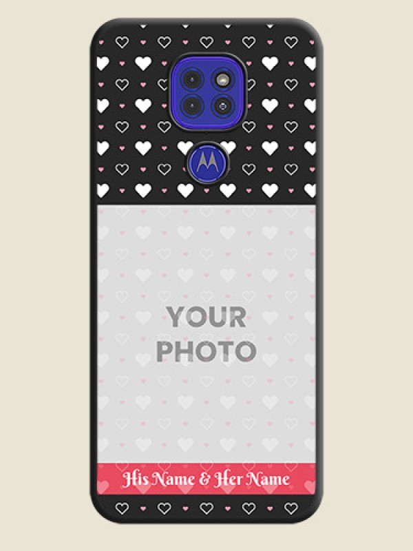 Custom White Color Love Symbols with Text Design on Photo on Space Black Soft Matte Phone Cover - Motorola G9 - alternate view