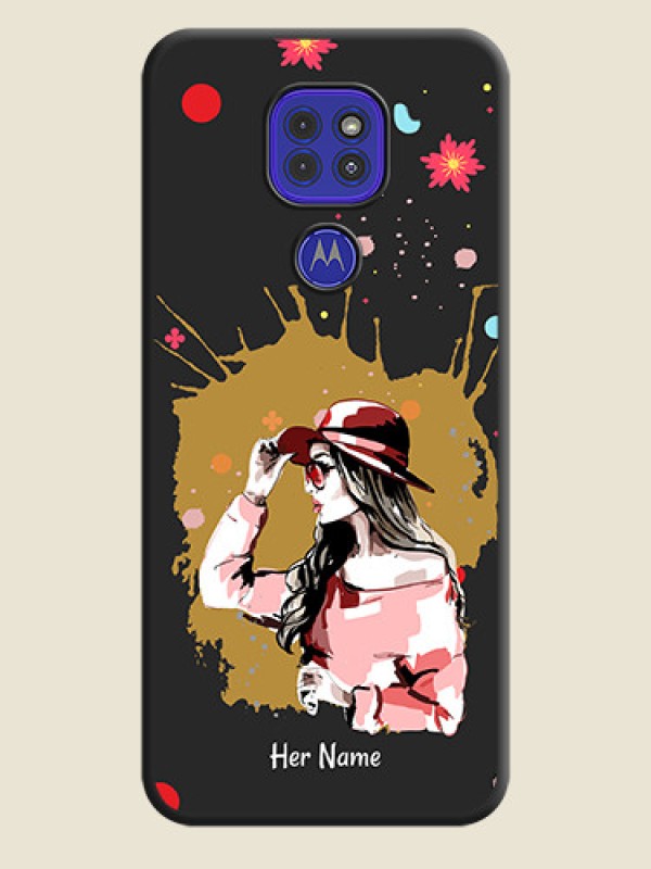 Custom Mordern Lady With Color Splash Background With Custom Text On Space Black Personalized Soft Matte Phone Covers -Motorola G9 - alternate view