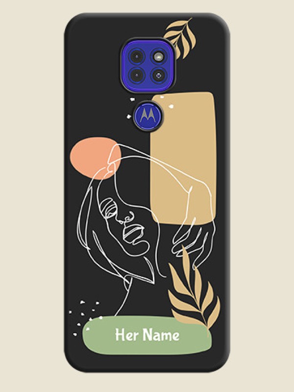 Custom Custom Text With Line Art Of Women & Leaves Design On Space Black Personalized Soft Matte Phone Covers -Motorola G9 - alternate view