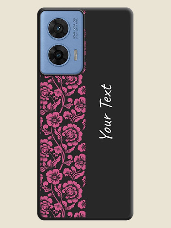 Custom Pink Floral Pattern Design With Custom Text On Space Black Custom Soft Matte Mobile Back Cover - Motorola G96 5G - alternate view