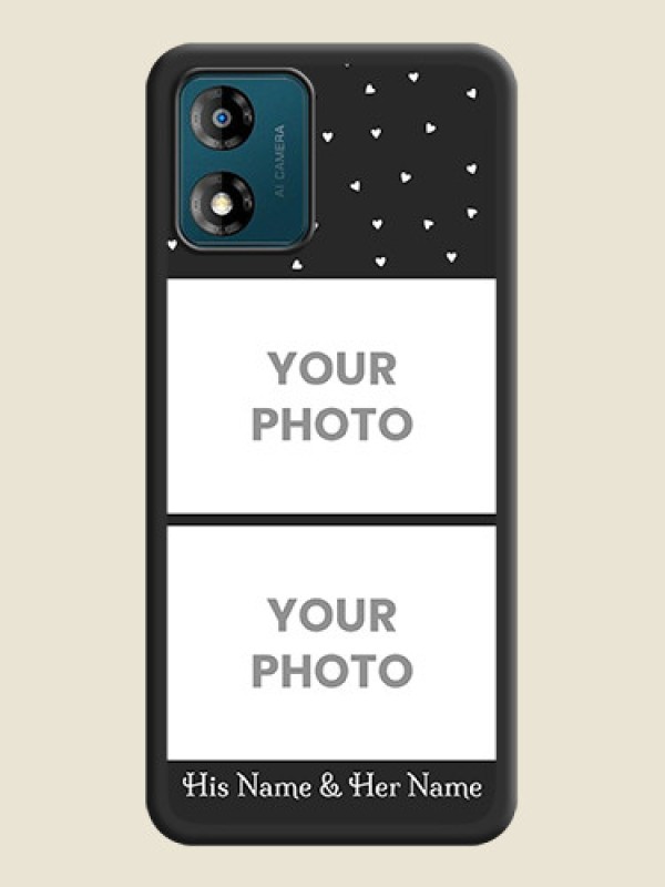 Custom Miniature Love Symbols with Name on Space Black Custom Soft Matte Back Cover - Motorola Moto E13 - alternate view