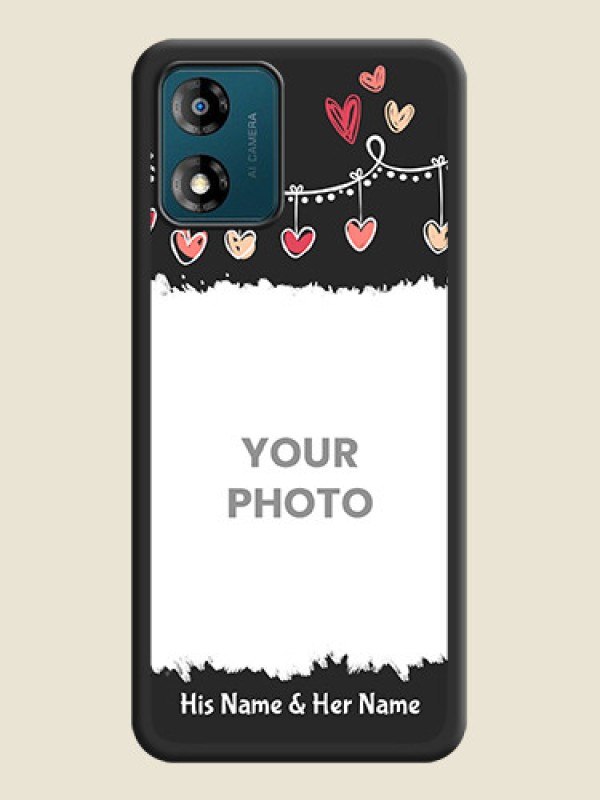 Custom Pink Love Hangings with Name on Space Black Custom Soft Matte Phone Cases - Motorola Moto E13 - alternate view