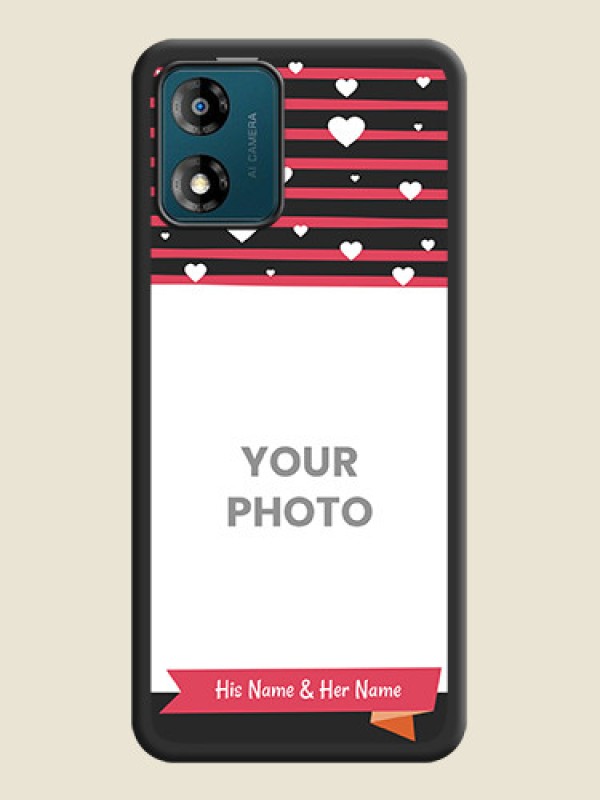 Custom White Color Love Symbols with Pink Lines Pattern on Space Black Custom Soft Matte Phone Cases - Motorola Moto E13 - alternate view