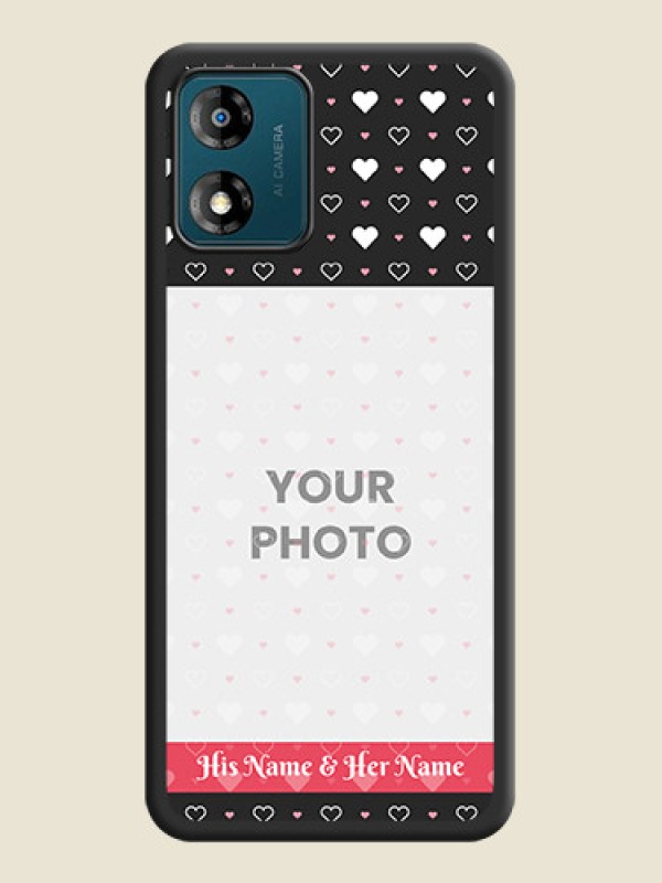 Custom White Color Love Symbols with Text Design on Photo on Space Black Soft Matte Phone Cover - Motorola Moto E13 - alternate view