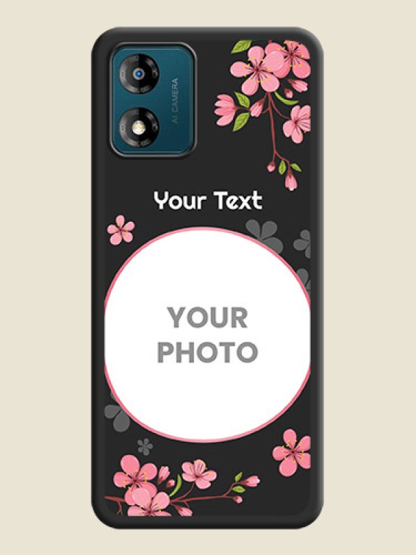 Custom Round Image with Pink Color Floral Design on Photo on Space Black Soft Matte Back Cover - Motorola Moto E13 - alternate view