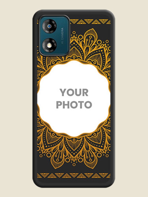 Custom Round Image with Floral Design on Photo on Space Black Soft Matte Mobile Cover - Motorola Moto E13 - alternate view