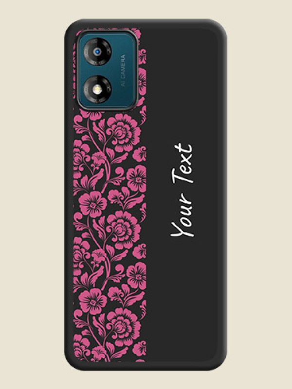 Custom Pink Floral Pattern Design With Custom Text On Space Black Personalized Soft Matte Phone Covers -Motorola Moto E13 - alternate view