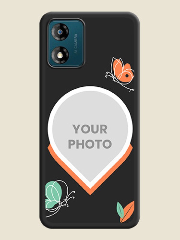 Custom Upload Pic With Simple Butterly Design On Space Black Personalized Soft Matte Phone Covers -Motorola Moto E13 - alternate view