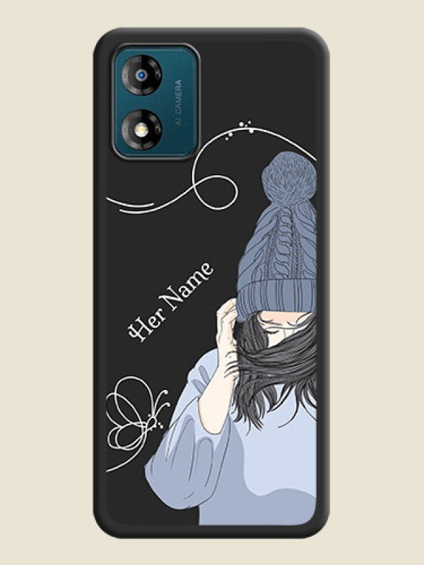 Custom Girl With Blue Winter Outfiit Custom Text Design On Space Black Personalized Soft Matte Phone Covers -Motorola Moto E13 - alternate view