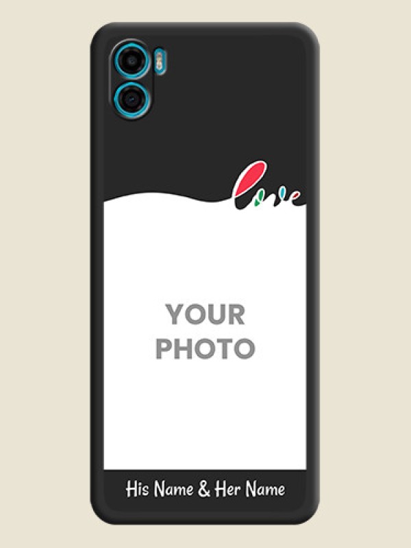Custom Fall in Love Pattern with Picture on Photo on Space Black Soft Matte Mobile Case - Motorola Moto E22s - alternate view