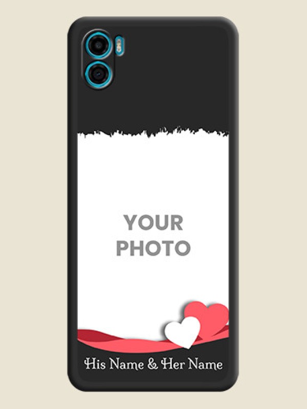 Custom Pin Color Love Shaped Ribbon Design with Text on Space Black Custom Soft Matte Phone Back Cover - Motorola Moto E22s - alternate view