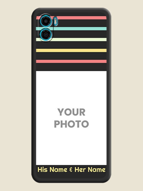 Custom Color Stripes with Photo and Text on Photo on Space Black Soft Matte Mobile Case - Motorola Moto E22s - alternate view