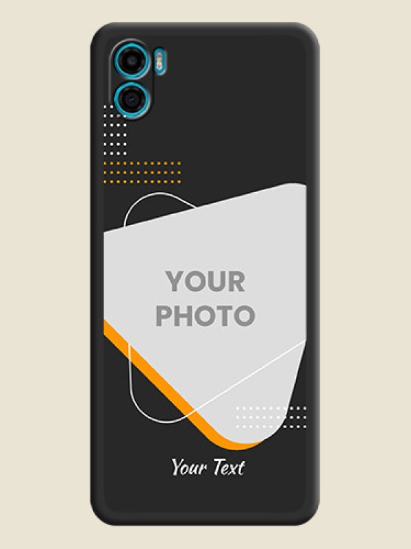 Custom Yellow Triangle on Photo on Space Black Soft Matte Phone Cover - Motorola Moto E22s - alternate view