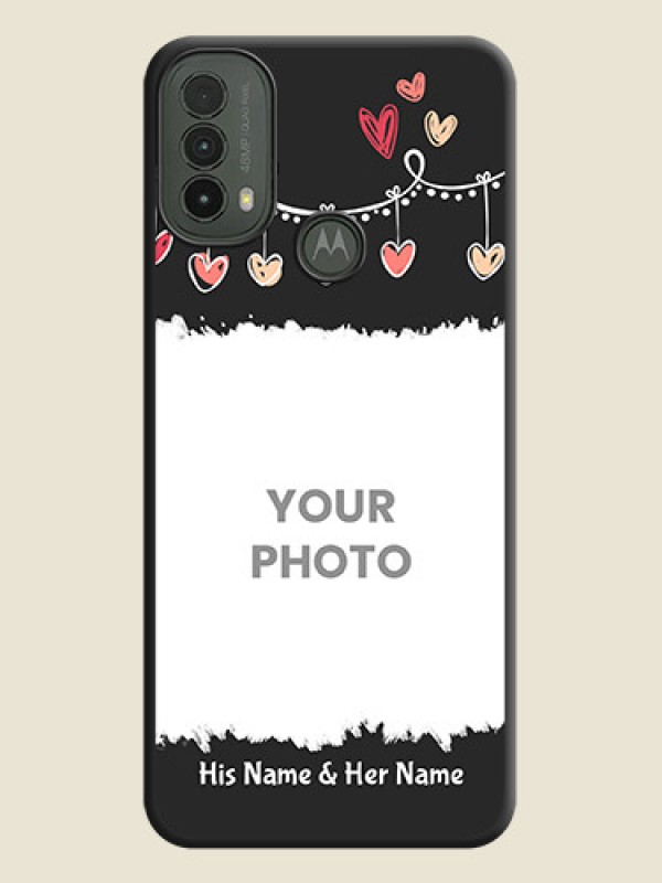 Custom Pink Love Hangings with Name On Space Black Custom Soft Matte Mobile Back Cover - Motorola Moto E30 - alternate view
