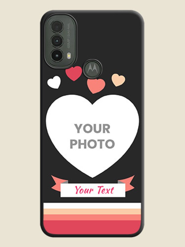 Custom Love Shaped Photo with Colorful Stripes On Space Black Custom Soft Matte Mobile Back Cover - Motorola Moto E30 - alternate view