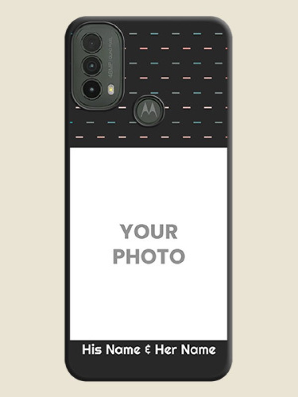Custom Line Pattern Design with Text On Space Black Custom Soft Matte Mobile Back Cover - Motorola Moto E30 - alternate view