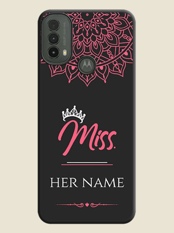 Custom Mrs Name with Floral Design On Space Black Custom Soft Matte Mobile Back Cover - Motorola Moto E30 - alternate view