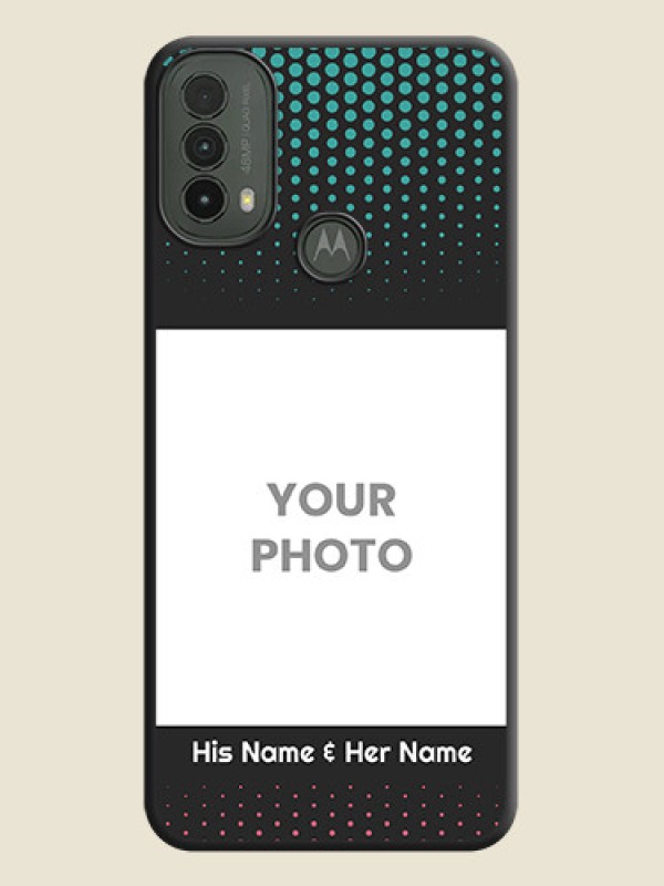 Custom Faded Dots with Grunge Photo Frame and Text On Space Black Custom Soft Matte Mobile Back Cover - Motorola Moto E30 - alternate view