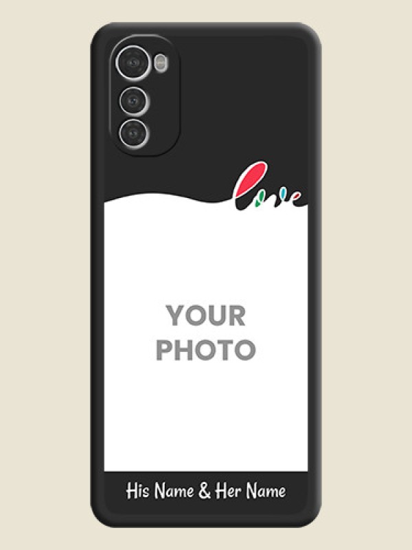 Custom Fall in Love Pattern with Picture on Photo on Space Black Soft Matte Mobile Case - Motorola Moto E32s - alternate view