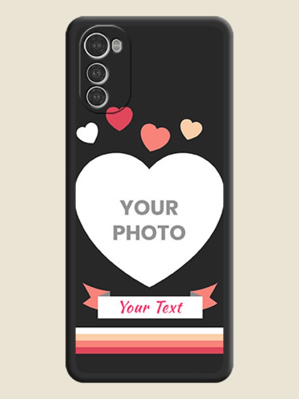 Custom Love Shaped Photo with Colorful Stripes on Personalised Space Black Soft Matte Cases - Motorola Moto E32s - alternate view
