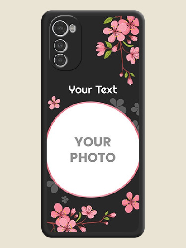 Custom Round Image with Pink Color Floral Design on Photo on Space Black Soft Matte Back Cover - Motorola Moto E32s - alternate view