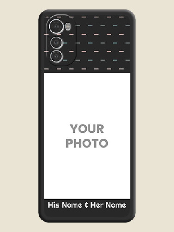 Custom Line Pattern Design with Text on Space Black Custom Soft Matte Phone Back Cover - Motorola Moto E32s - alternate view