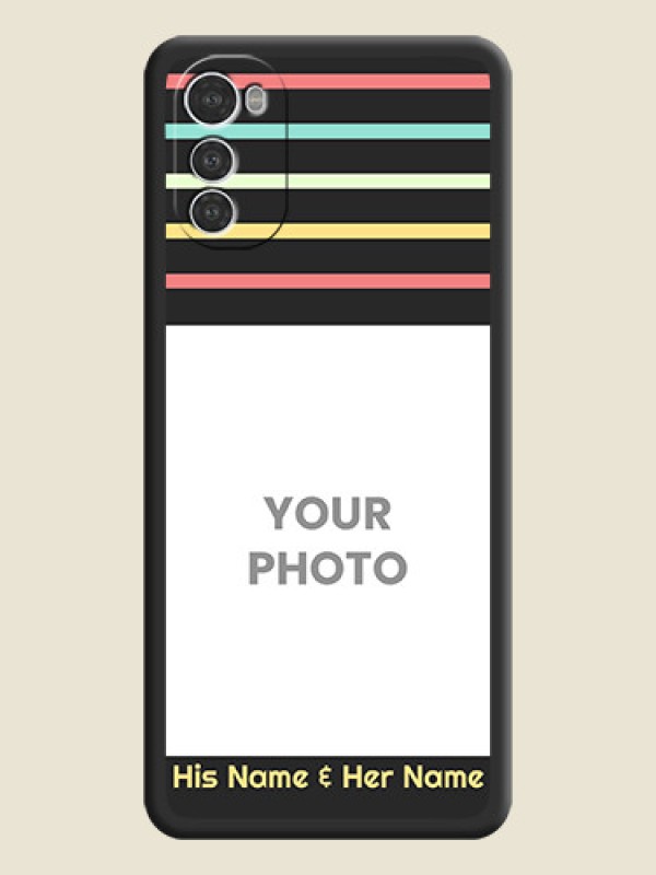 Custom Color Stripes with Photo and Text on Photo on Space Black Soft Matte Mobile Case - Motorola Moto E32s - alternate view