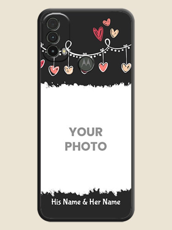 Custom Pink Love Hangings with Name on Space Black Custom Soft Matte Phone Cases - Moto E40 - alternate view