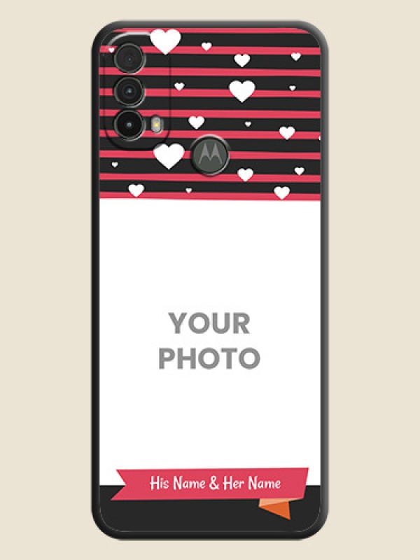 Custom White Color Love Symbols with Pink Lines Pattern on Space Black Custom Soft Matte Phone Cases - Moto E40 - alternate view