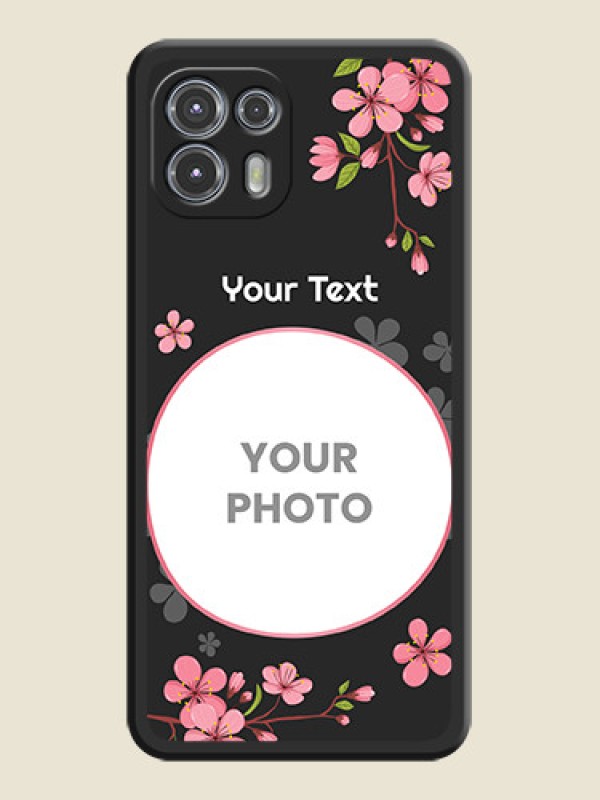 Custom Round Image with Pink Color Floral Design on Photo on Space Black Soft Matte Back Cover - Moto Edge 20 Fusion 5G - alternate view