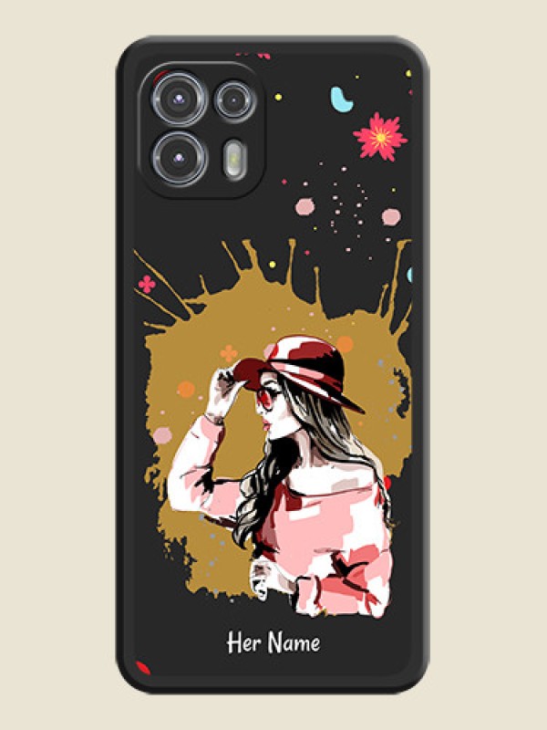 Custom Mordern Lady With Color Splash Background With Custom Text On Space Black Personalized Soft Matte Phone Covers -Motorola Moto Edge 20 Fusion 5G - alternate view