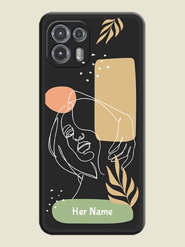 Custom Custom Text With Line Art Of Women & Leaves Design On Space Black Personalized Soft Matte Phone Covers -Motorola Moto Edge 20 Fusion 5G - alternate view