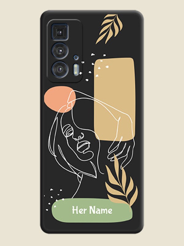 Custom Custom Text With Line Art Of Women & Leaves Design On Space Black Personalized Soft Matte Phone Covers -Motorola Moto Edge 20 Pro - alternate view