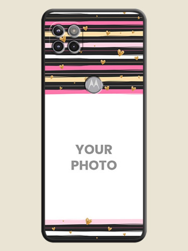 Custom Multicolor Lines and Golden Love Symbols Design on Photo on Space Black Soft Matte Mobile Cover - Motorola Moto G 5G - alternate view