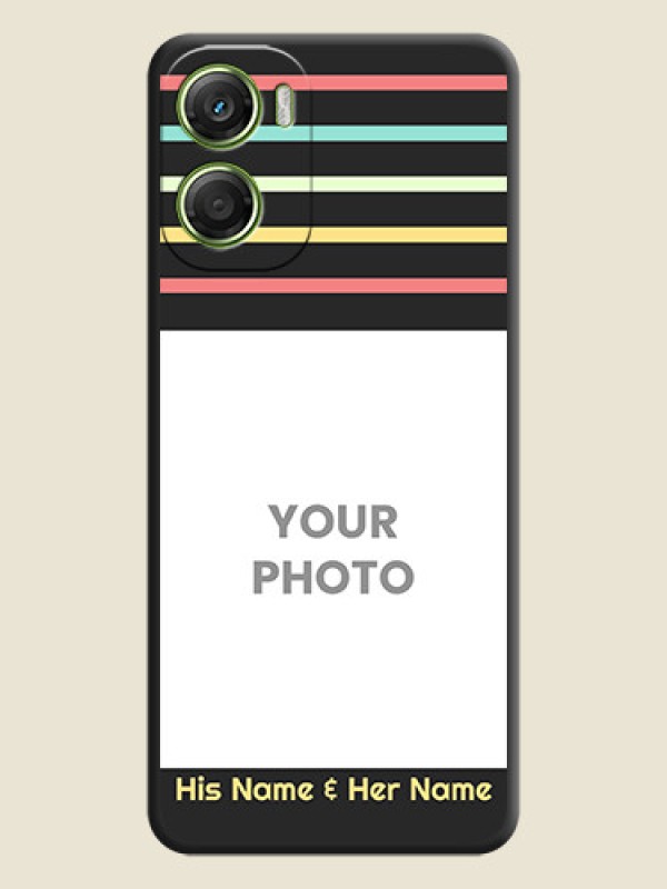 Custom Color Stripes with Photo and Text on Photo On Space Black Custom Soft Matte Mobile Back Cover - Motorola Moto G06 - alternate view