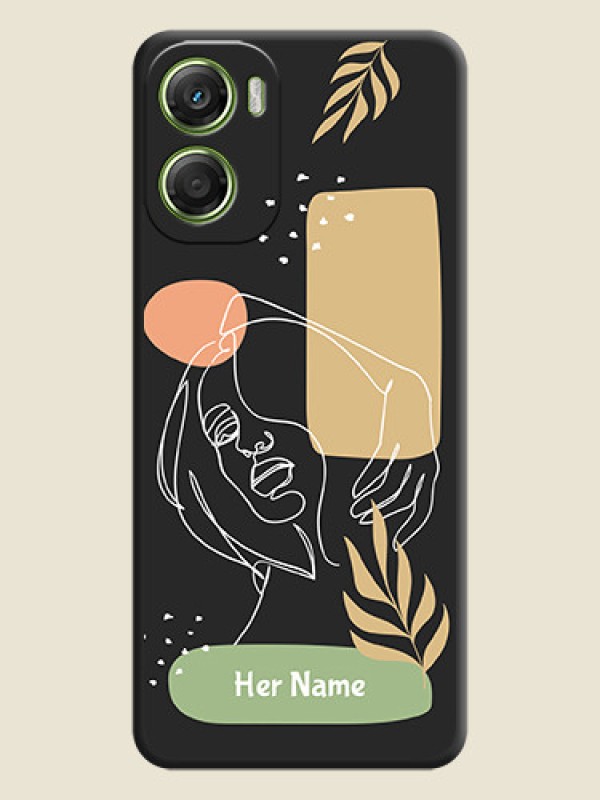 Custom Custom Text With Line Art Of Women & Leaves Design On Space Black Custom Soft Matte Mobile Back Cover - Motorola Moto G06 - alternate view