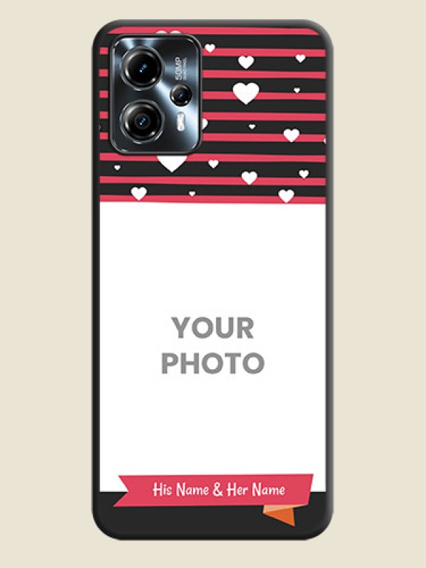 Custom White Color Love Symbols with Pink Lines Pattern on Space Black Custom Soft Matte Phone Cases - Moto G13 - alternate view