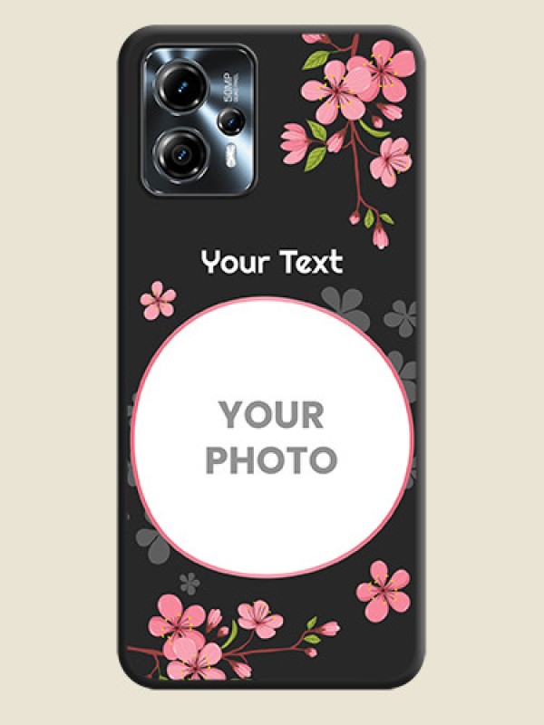 Custom Round Image with Pink Color Floral Design on Photo on Space Black Soft Matte Back Cover - Moto G13 - alternate view