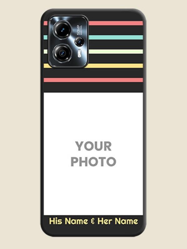 Custom Color Stripes with Photo and Text on Photo on Space Black Soft Matte Mobile Case - Moto G13 - alternate view