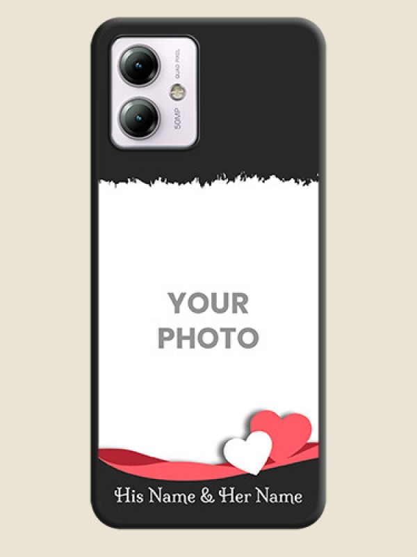 Custom Pink Color Love Shaped Ribbon Design with Text on Space Black Custom Soft Matte Phone Back Cover - Moto G14 - alternate view