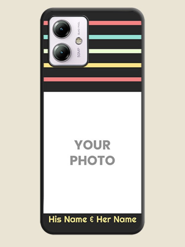 Custom Color Stripes with Photo and Text - Photo on Space Black Soft Matte Mobile Case - Moto G14 - alternate view