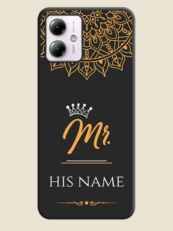 Custom Mr Name with Floral Design on Personalised Space Black Soft Matte Cases - Moto G14 - alternate view