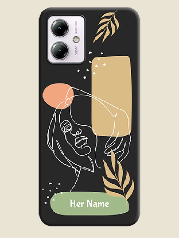 Custom Custom Text With Line Art Of Women & Leaves Design On Space Black Personalized Soft Matte Phone Covers - Moto G14 - alternate view