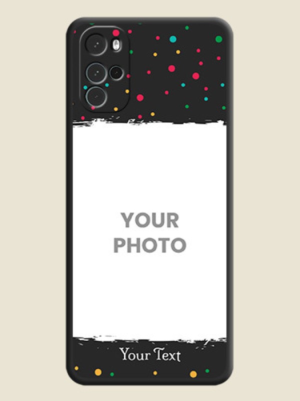 Custom Multicolor Dotted Pattern with Text on Space Black Custom Soft Matte Phone Back Cover - Moto G22 - alternate view