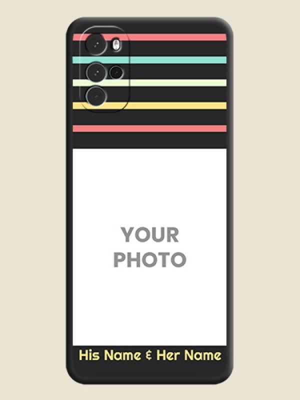 Custom Color Stripes with Photo and Text on Photo on Space Black Soft Matte Mobile Case - Moto G22 - alternate view