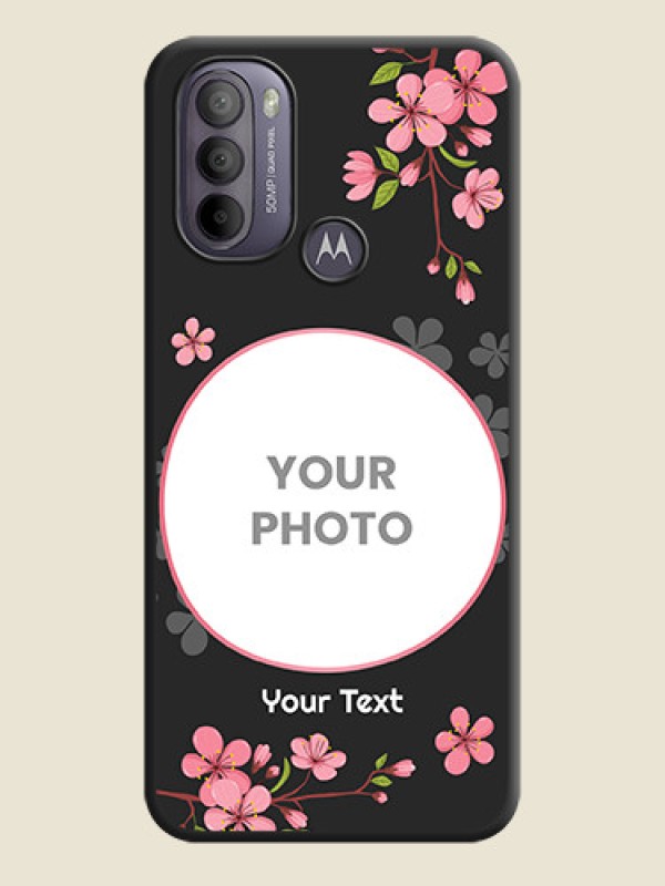 Custom Round Image with Pink Color Floral Design on Photo on Space Black Soft Matte Back Cover - Moto G31 - alternate view