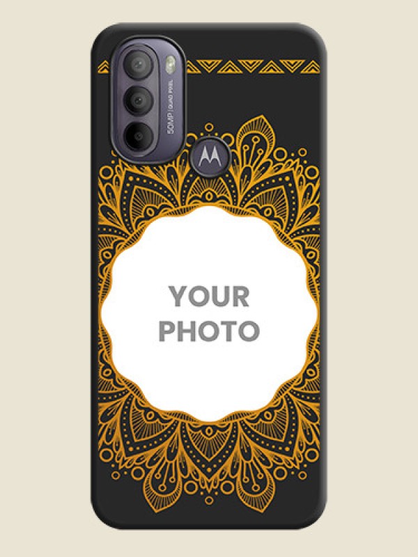 Custom Round Image with Floral Design on Photo on Space Black Soft Matte Mobile Cover - Moto G31 - alternate view