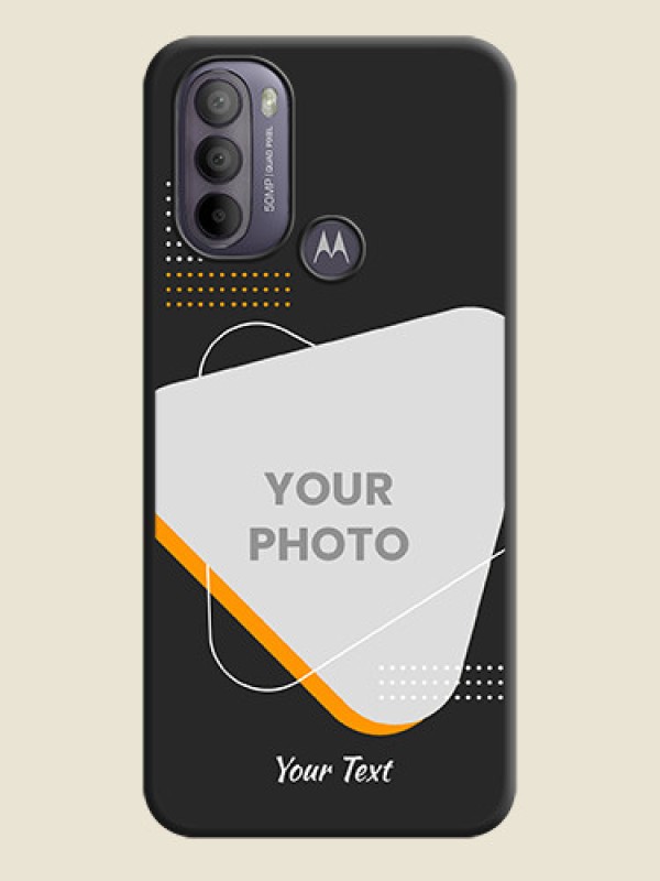 Custom Yellow Triangle on Photo on Space Black Soft Matte Phone Cover - Moto G31 - alternate view