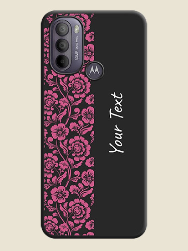 Custom Pink Floral Pattern Design With Custom Text On Space Black Personalized Soft Matte Phone Covers -Motorola Moto G31 - alternate view