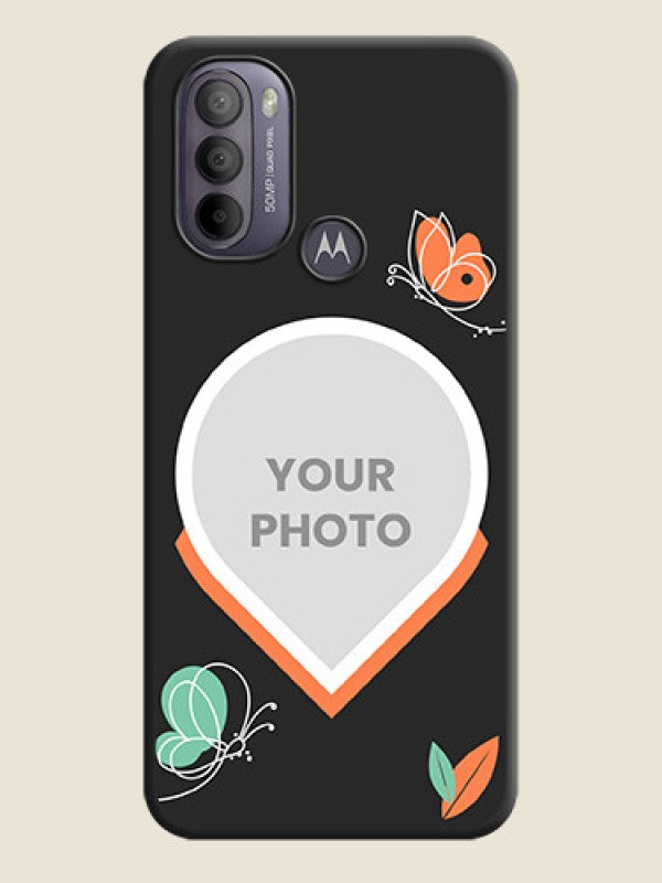 Custom Upload Pic With Simple Butterly Design On Space Black Personalized Soft Matte Phone Covers -Motorola Moto G31 - alternate view
